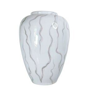 Vintage Pier 1 Imports Hand-Painted Italian Vase White With Abstract Wave Design